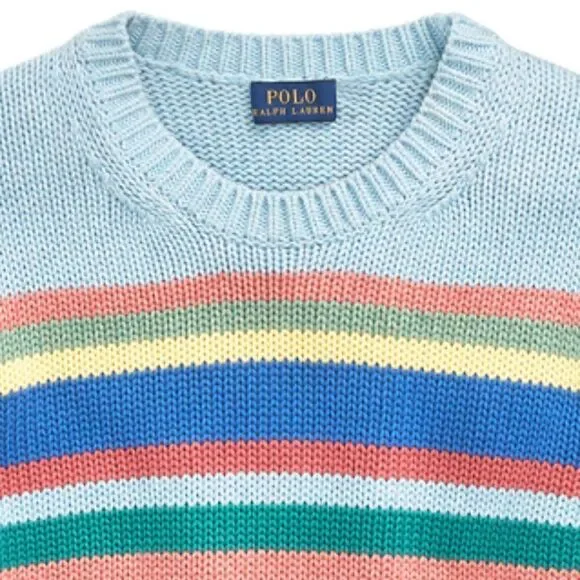 Polo Ralph Lauren Sky Blue Sun Bleached Multi Stripe Short Sleeve Sweater - Picture 11 of 16